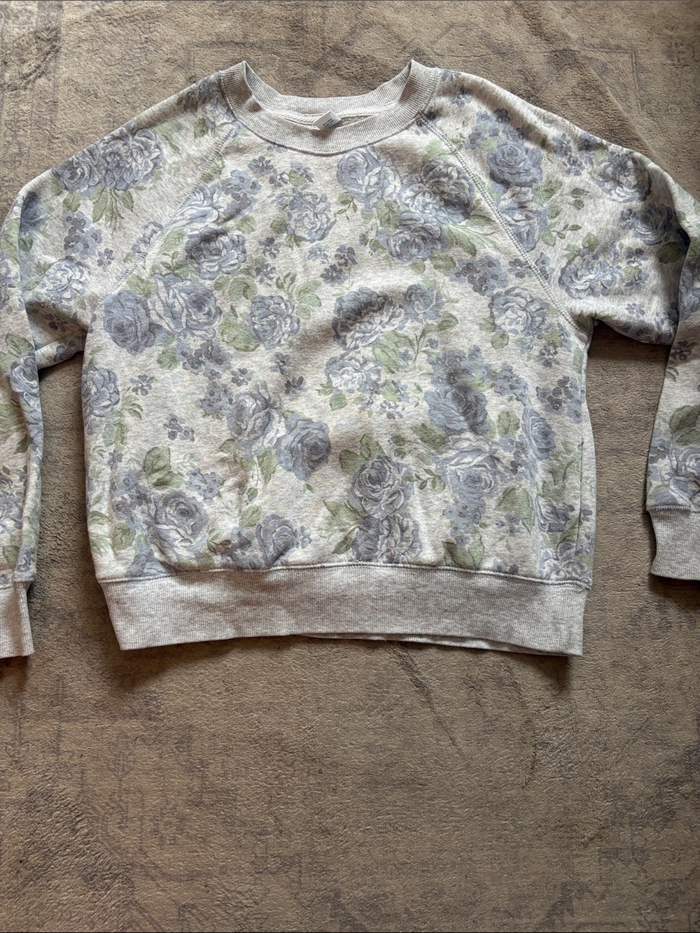 Old Navy Light Gray Crewneck Sweatshirt with Blue Floral Print